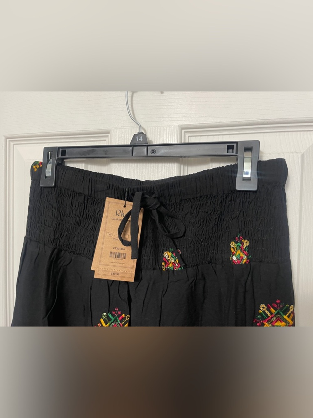 Rhea Charlotte Black Side Flap Viscose Pants With Sequin Embroidery Size S/M NWT - Picture 6 of 12